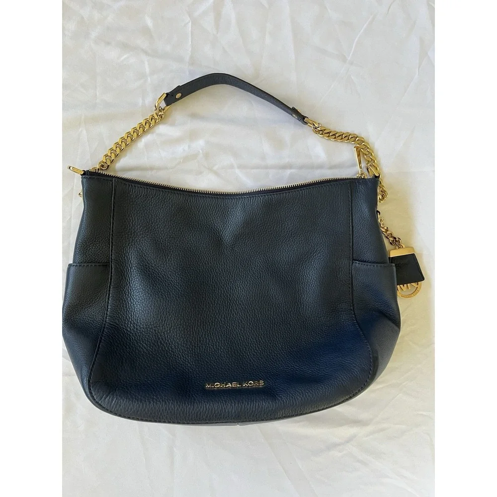 Michael Kors Nolita Medium Pebbled Leather Shoulder Bag In Midnight Blue New